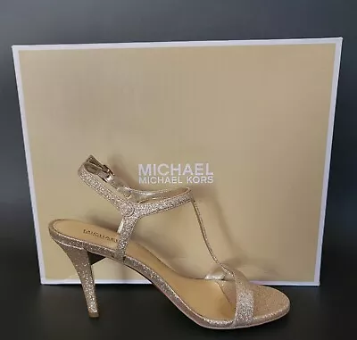 Michael Kors Women Shoes Arden Metallic Gold 3.5  Strappy Sandal Heels Sz 6 - 9 • $42