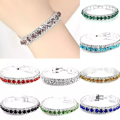 £4.99 • Buy Womens 10mm Silver Crystal Rhinestone Tennis Bracelet Bride Prom Bangle Gift  UK