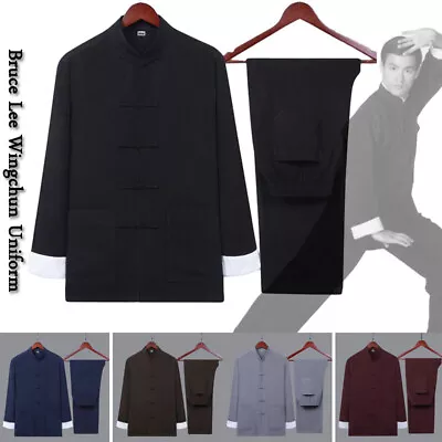 Mens Bruce Lee Winghun Kung Fu Uniform Chinese Traditional Tang Suit Coat Set • $59.99