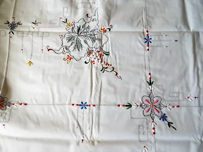 Vtg Madeira Hand Embroidered With Cutwork White Christmas Table Cloth 64 X 100   • $249.95