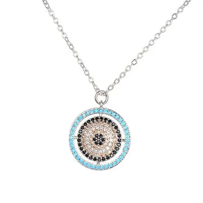 $17.50 • Buy ZARD Good Lucky Evil Eye Silver CZ Crystals Mosaic Pendant Charm Amulet Necklace