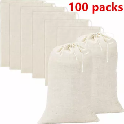 50-100 Pack Cotton Muslin White Drawstring Bags Large Bulk Herbs Tea Spice Bag • $6.98