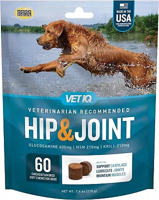 VetIQ Hip And Joint Supplement For Dogs Glucosamine MSM Krill 60 Soft Chews • $22.20