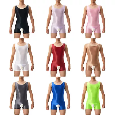 Men's Glossy One-piece Bodysuit Wrestling Singlet Crotchless Jumpsuit Sportwear • $7.34