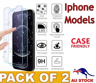 $7.99 • Buy 2x Tempered Glass Screen Protector For IPhone 13 12 11 Pro XS Max XR 6 7 8 Plus