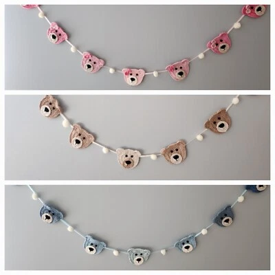 £11.50 • Buy Teddy Bear Pink Blue Natural Baby Bunting Garland Crochet Handmade Decor Nursery
