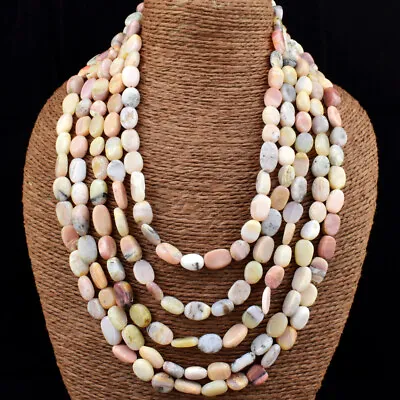 675.00 Cts Natural Pink Australian Opal Oval Beads 5 Strand Necklace NK 17E173 • $3.25
