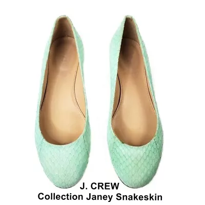 J. CREW Collection Janey Snakeskin Mint Green Flats.* Size 7 1/2 * • $55.25