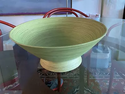 Large Vintage Oggetti Lime Bowl Bamboo Wood Decorative 17.25” Dia. And 4.5” Tall • $39.95