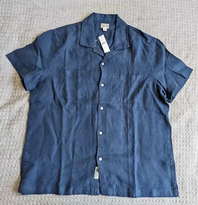 J. Crew Shirt Men Large Blue Loop Camp Collar Irish Linen Baird McNutt NWT • $39.94