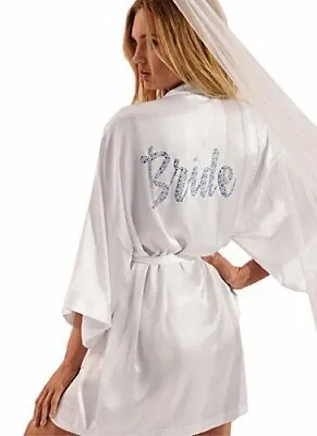 Victorias Secret Flounce Satin Luxe Kimono Bride Robe One Size O/S White S- M- L • $11.99