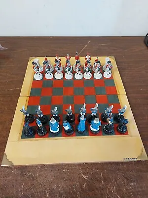 VINTAGE Metal Miniature Custom Chess Set Scottish Vs English Red Blue  • $109.99