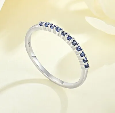 925 Sterling Silver Tanzanite Cz Eternity Band Ring Size J K L M N O P Q R S • £9.95