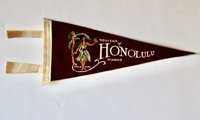 HONOLULU HAWAII Vintage Circa 1930's Felt Souvenir Pennant Hula Girl • $255.98