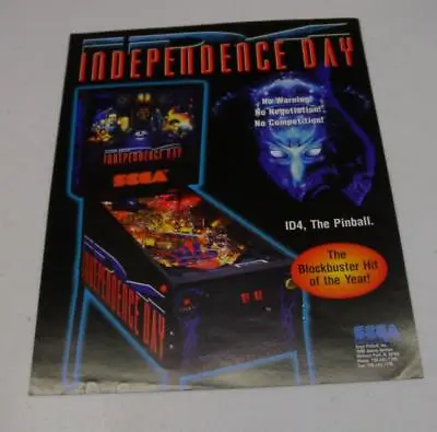1996 Sega  Independence Day  Pinball Factory Sales Flyer Free USA Shipping! • $12.95