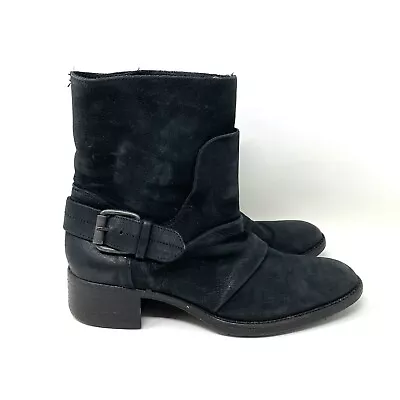 Vera Wang Lavender Esther Moto Short Black Leather Boots Size 11M • $45.99