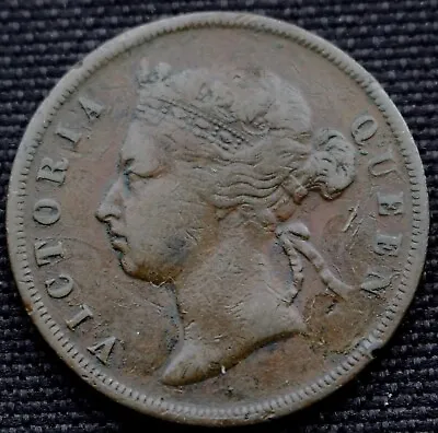 1877 STRAITS SETTLEMENTS (Malaysia) ONE CENT - COPPER - Queen Victoria KM #9 • $22.99