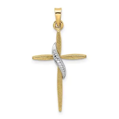 14K Two-tone Gold Polished And Satin Solid Methodist Cross Pendant • $236