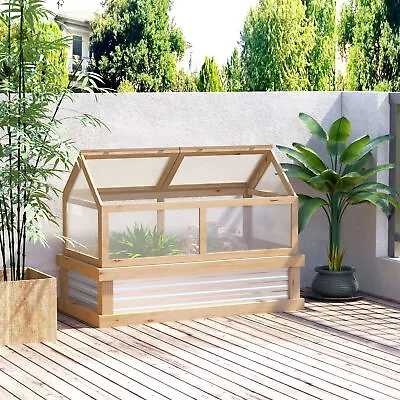Raised Garden Bed Kit W/ Greenhouse Top Cold Frame Planter Protection Natural • £99.99