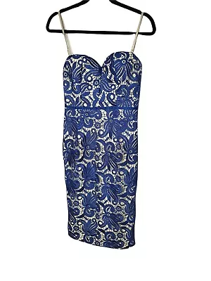 Elle Zeitoune Blue Lace Strapless Cocktail Dress Women's Size 8 Party Event • $58.45