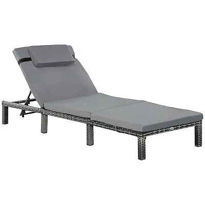 Outsunny Garden Rattan Furniture Recliner Lounger Sun Reclining Daybed Patio • £102.99