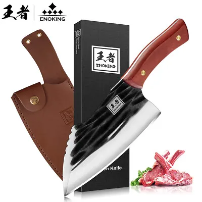 ENOKING Meat Cleaver Hand Forged Ultra Sharp Butcher Knife With Leather Sheath • $21.99