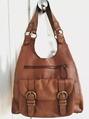 M&S AUTOGRAPH Tan Real Genuine Leather Tote Bag Hobo Multi Compartment VGC • £19.99