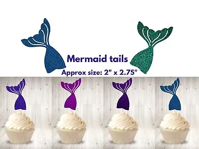 Cup-cake Toppersmermaid Tails Girls Glitter Card Birthday 6 Pieces Per Set • £2.99
