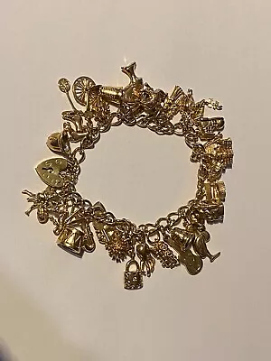 9ct 375 Gold Charm Bracelet With 35 Assorted 9ct Charms Heart Lock Clasp & Chain • £2250