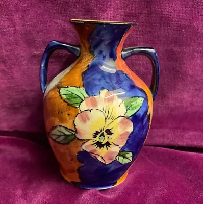 H & K TUNSTALL SMALL TWIN HANDLED  VASE  VIOLA PATTERN C.1930'S 11cm • £12.99