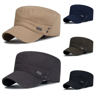 Men Cotton Adjustable Cadet Hat Baseball Cap Army Hat Sun Cap • £5.87