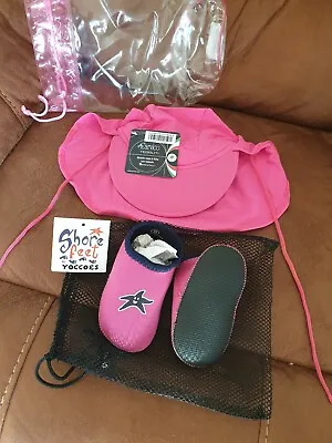 Baby Shore Feet Padder Beach Shoes And UV Sun Hat Combo- Pink-Infant Size Small • £11