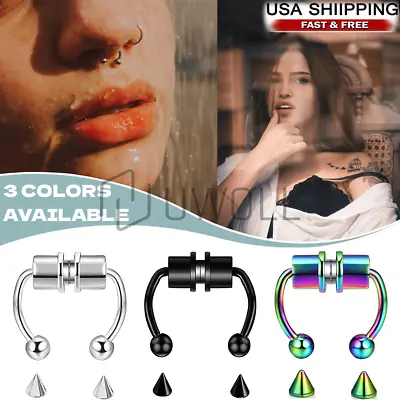 Nose Rings Magnetic Non-Piercing Fake Septum Segment Helix Club Clickers Punk US • $4.21