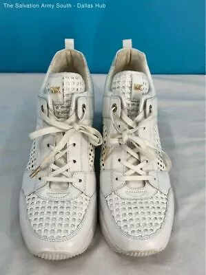 MICHAEL KORS Women's White Woven Leather Sneakers Size-9M • $9.99