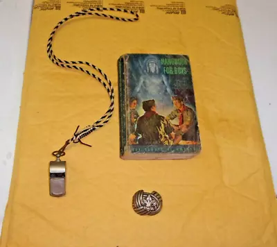Vintage Boy Scout Of America ITEMS Whistle KERCHIEF CLASP  & HANDBOOK FOR BOYS • $34