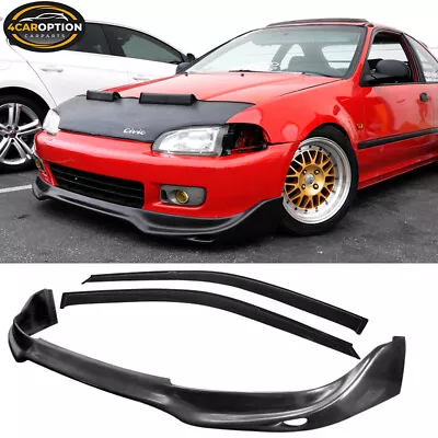 Fits 92-95 Honda Civic JDM JUN Style Front Bumper Lip + Rain Window Visor 2 PCS • $115.99