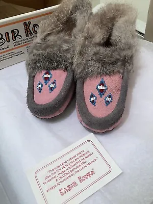 Kabir Kouba Canada Vintage Moccasins Slippers Beads Rabbit Fur Trim Pink NIB • $72