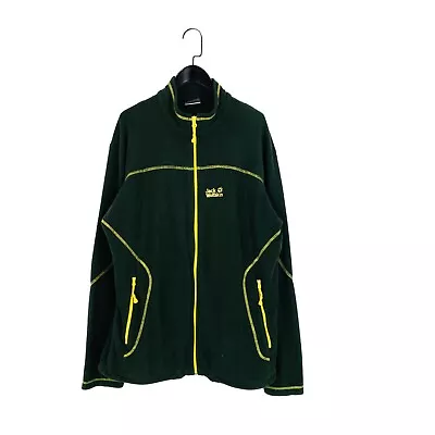 Jack Wolfskin Green Yellow Full Zip High Neck Outdoors Fleece Jumper - Size XL • £18