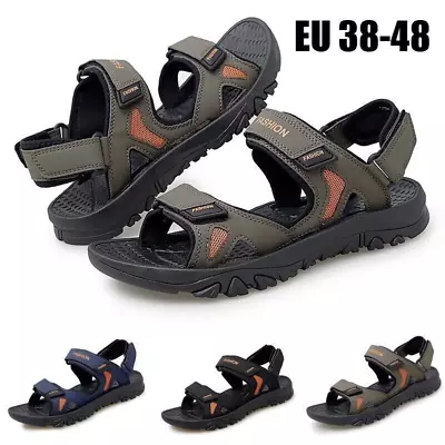 UK Mens Summer Sandals Outdoor Leather Beach Shoes Casual Hiking Shoes Size • £18.59