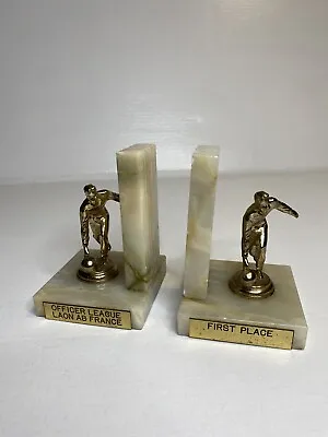 Military Bowling Trophy Book Ends Laon Air Base Officer League Early 1960s • $50