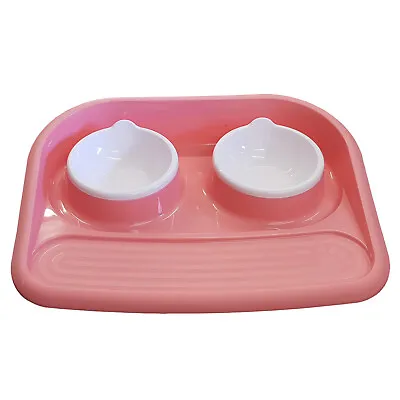 £8.19 • Buy PET FOOD + WATER BOWL FEEDING STATION TRAY SET Dog Cat Puppy STOP OVERSPILL