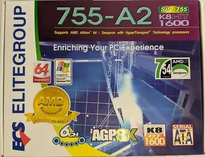 £34.99 • Buy Elitegroup ECS 755-A2 Socket 754 DDR AGP Vintage Retro Gaming AMD Motherboard XP