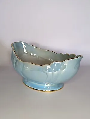VINTAGE ART DECO ‘MALING’ LUSTRE Blue OVAL DISH WITH GOLD TRIM  • £18