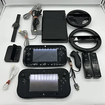 Nintendo Wii U Deluxe 32GB Black Gaming Console + 2x Wii U Game Pad Bundle Deal • $250