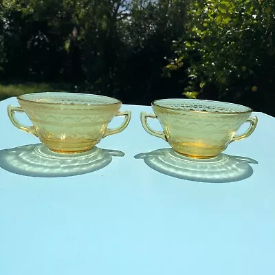 2 Cream Soup Bowls Vintage Patrician Spoke Amber Federal Glass 1930's • $20