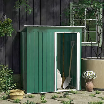 5 X 3ft Garden Storage Shed Sliding Door Sloped Roof Outdoor Tool Green • £157.99