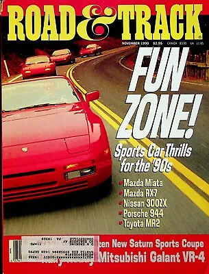 Road & Track Magazine November 1990 Maxda Miata Porsche 944 Mitsubishi Galant • $9.99