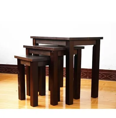 Set Of 3 Coffee Tables Wooden Side End Table Lamp Stand Nesting Solid Wood • £70.40