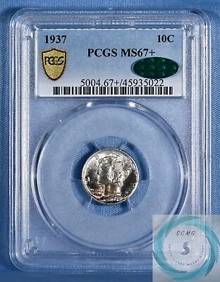 1937 Mercury Dime PCGS MS67+ W/CAC Approval - Dazzling White And Toned Mix! • $269.99