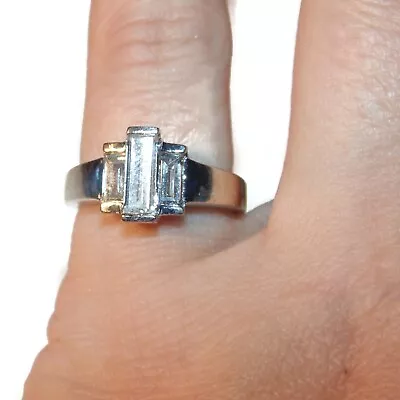 Vintage Estate 1.00 Carat 3 Baguette Diamonds Ring In 14k White Gold Size 7 • $330